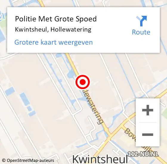 Locatie op kaart van de 112 melding: Politie Met Grote Spoed Naar Kwintsheul, Hollewatering op 25 augustus 2023 21:36