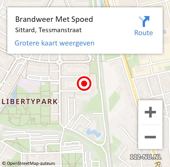 Locatie op kaart van de 112 melding: Brandweer Met Spoed Naar Sittard, Tessmanstraat op 25 augustus 2023 21:45