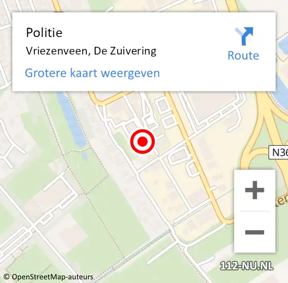 Locatie op kaart van de 112 melding: Politie Vriezenveen, De Zuivering op 25 augustus 2023 21:58