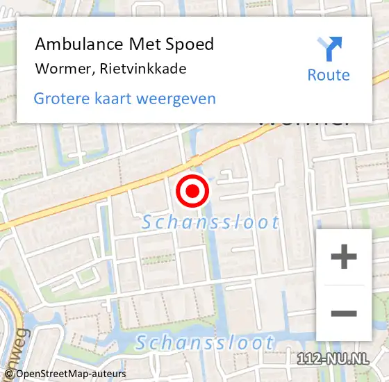 Locatie op kaart van de 112 melding: Ambulance Met Spoed Naar Wormer, Rietvinkkade op 25 augustus 2023 22:14