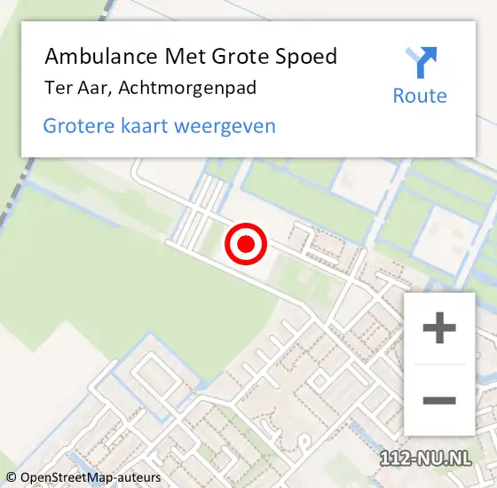 Locatie op kaart van de 112 melding: Ambulance Met Grote Spoed Naar Ter Aar, Achtmorgenpad op 25 augustus 2023 22:35