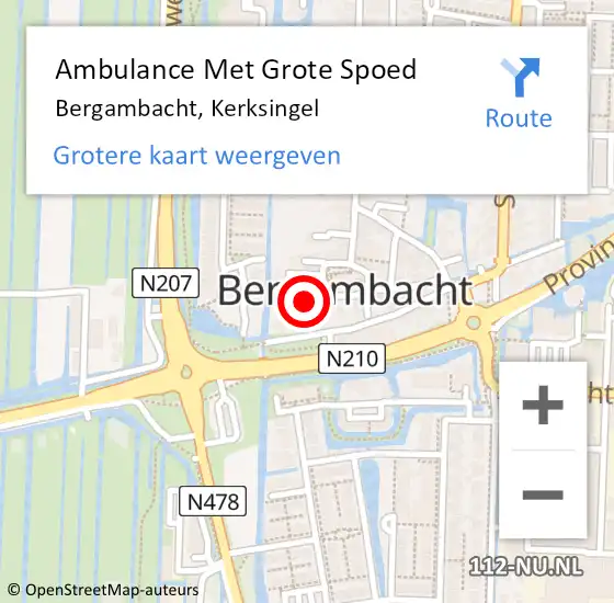 Locatie op kaart van de 112 melding: Ambulance Met Grote Spoed Naar Bergambacht, Kerksingel op 25 augustus 2023 22:46