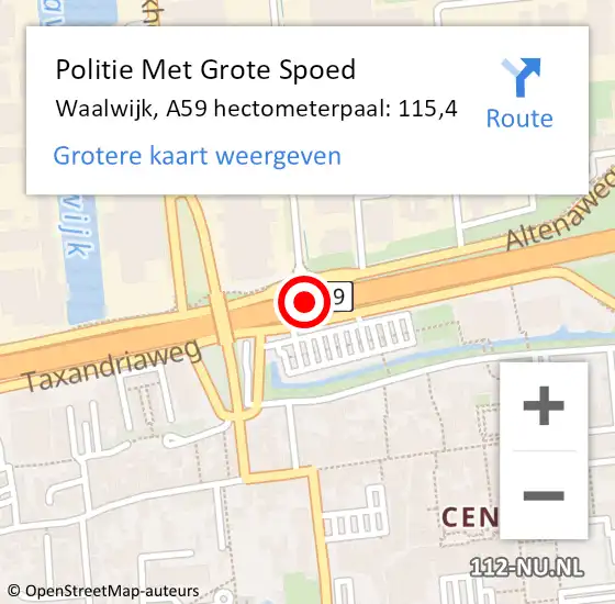 Locatie op kaart van de 112 melding: Politie Met Grote Spoed Naar Waalwijk, A59 hectometerpaal: 115,4 op 25 augustus 2023 22:52