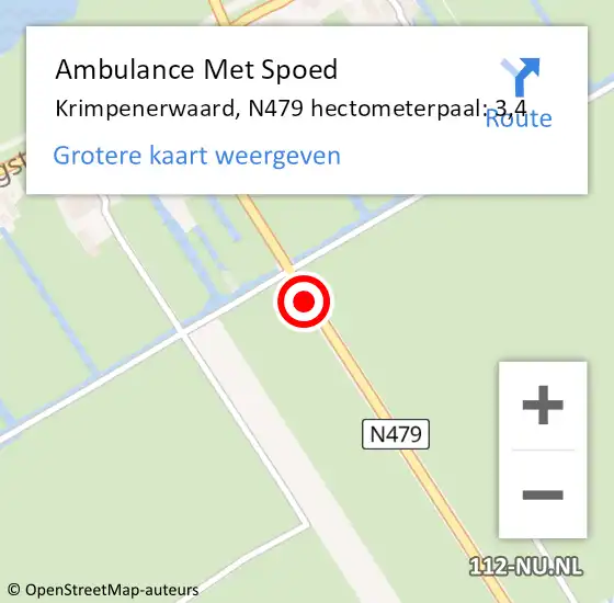 Locatie op kaart van de 112 melding: Ambulance Met Spoed Naar Krimpenerwaard, N479 hectometerpaal: 3,4 op 25 augustus 2023 22:59