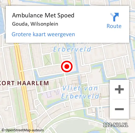 Locatie op kaart van de 112 melding: Ambulance Met Spoed Naar Gouda, Wilsonplein op 25 augustus 2023 23:54