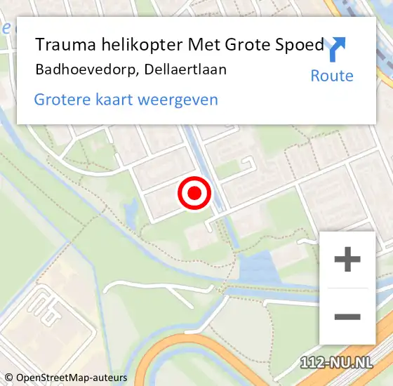 Locatie op kaart van de 112 melding: Trauma helikopter Met Grote Spoed Naar Badhoevedorp, Dellaertlaan op 25 augustus 2023 23:56