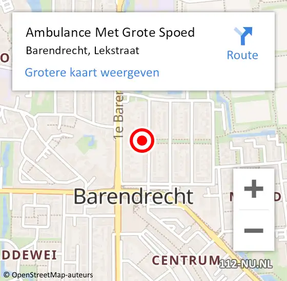 Locatie op kaart van de 112 melding: Ambulance Met Grote Spoed Naar Barendrecht, Lekstraat op 26 augustus 2023 00:01