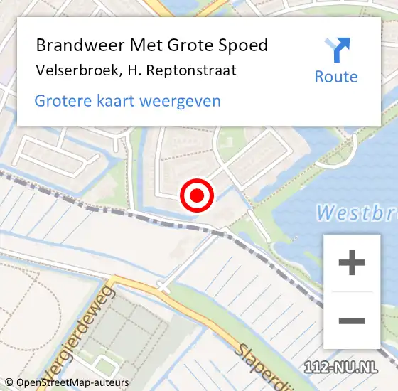 Locatie op kaart van de 112 melding: Brandweer Met Grote Spoed Naar Velserbroek, H. Reptonstraat op 26 augustus 2023 00:05