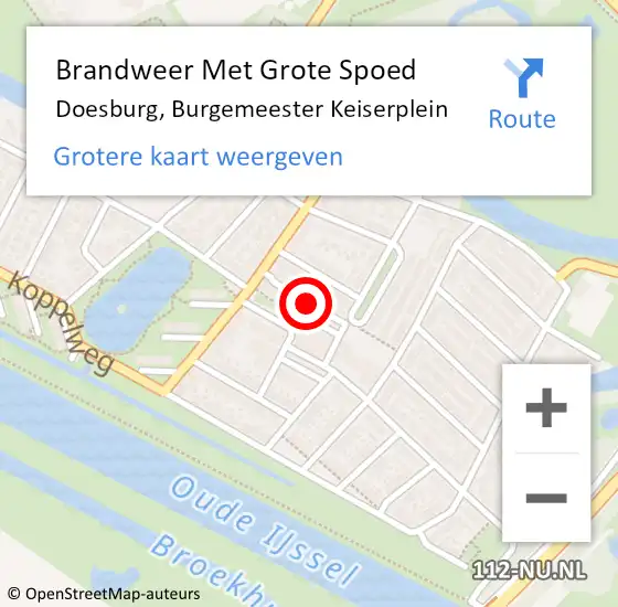 Locatie op kaart van de 112 melding: Brandweer Met Grote Spoed Naar Doesburg, Burgemeester Keiserplein op 26 augustus 2023 00:08