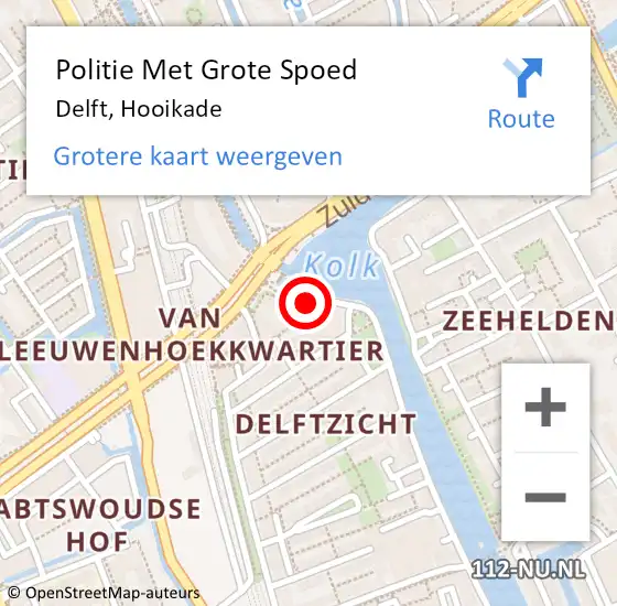 Locatie op kaart van de 112 melding: Politie Met Grote Spoed Naar Delft, Hooikade op 26 augustus 2023 00:11