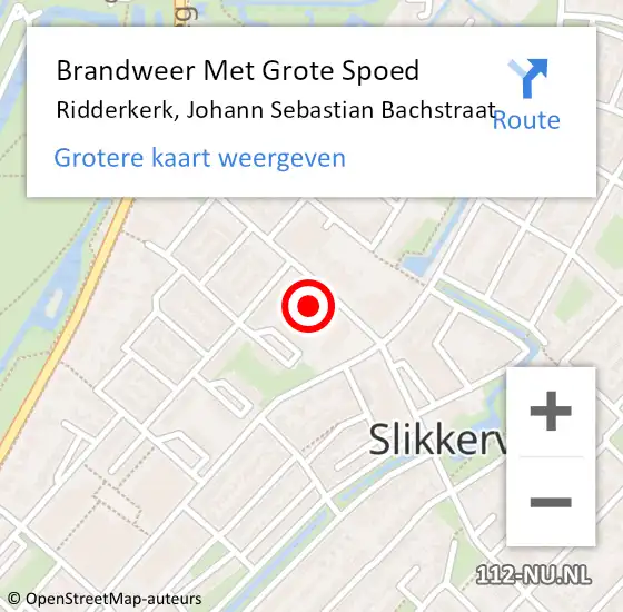 Locatie op kaart van de 112 melding: Brandweer Met Grote Spoed Naar Ridderkerk, Johann Sebastian Bachstraat op 26 augustus 2023 00:43