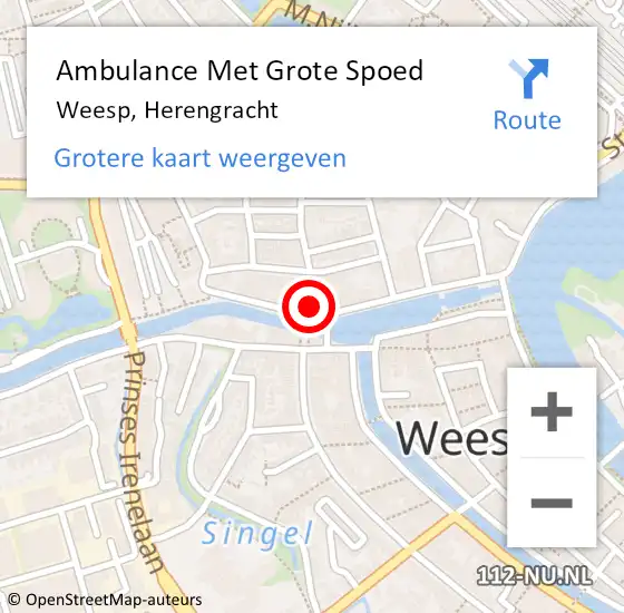 Locatie op kaart van de 112 melding: Ambulance Met Grote Spoed Naar Weesp, Herengracht op 26 augustus 2023 00:46