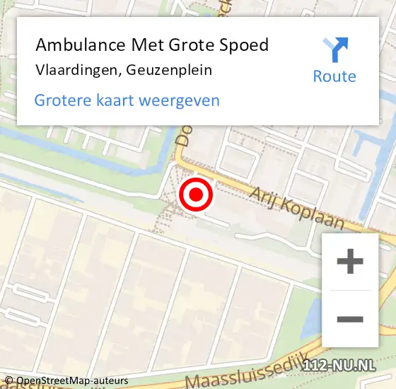 Locatie op kaart van de 112 melding: Ambulance Met Grote Spoed Naar Vlaardingen, Geuzenplein op 26 augustus 2023 01:01