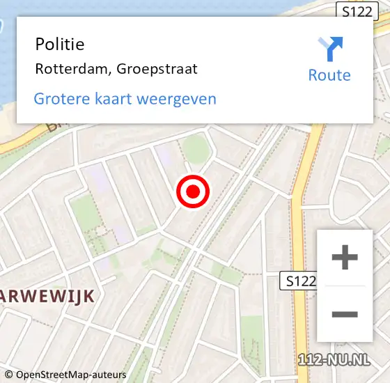 Locatie op kaart van de 112 melding: Politie Rotterdam, Groepstraat op 26 augustus 2023 01:04
