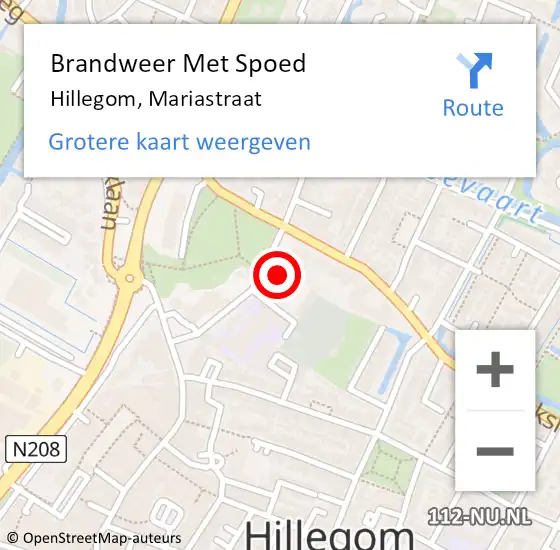 Locatie op kaart van de 112 melding: Brandweer Met Spoed Naar Hillegom, Mariastraat op 26 augustus 2023 01:05