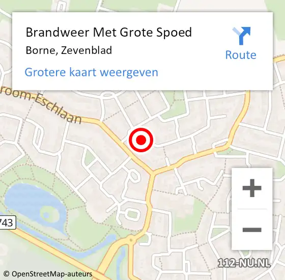 Locatie op kaart van de 112 melding: Brandweer Met Grote Spoed Naar Borne, Zevenblad op 5 september 2014 22:36