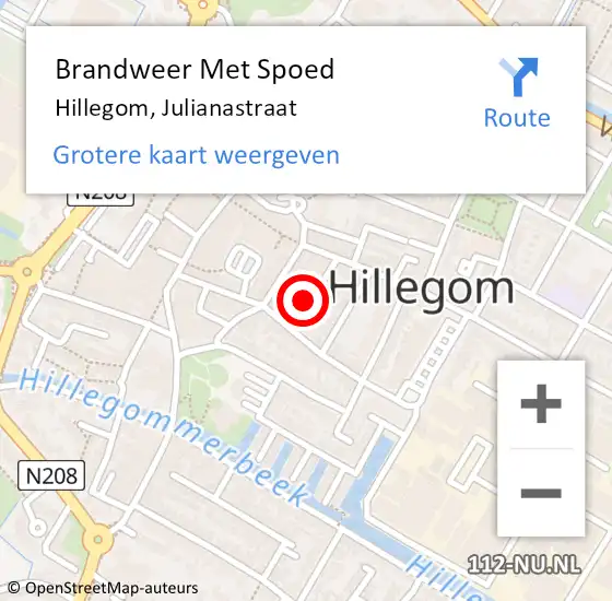 Locatie op kaart van de 112 melding: Brandweer Met Spoed Naar Hillegom, Julianastraat op 26 augustus 2023 02:10