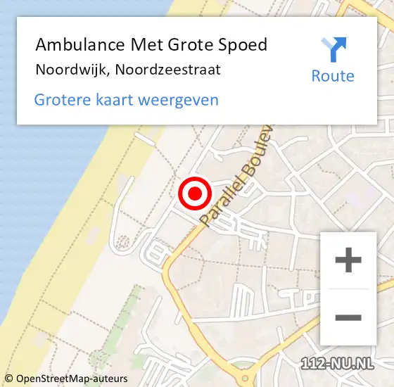 Locatie op kaart van de 112 melding: Ambulance Met Grote Spoed Naar Noordwijk, Noordzeestraat op 26 augustus 2023 02:35