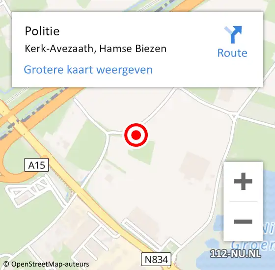 Locatie op kaart van de 112 melding: Politie Kerk-Avezaath, Hamse Biezen op 26 augustus 2023 02:35