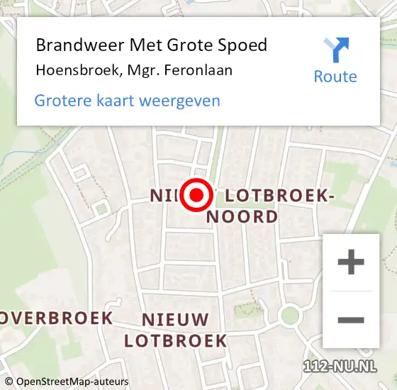 Locatie op kaart van de 112 melding: Brandweer Met Grote Spoed Naar Hoensbroek, Mgr. Feronlaan op 26 augustus 2023 03:30