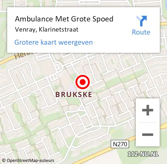 Locatie op kaart van de 112 melding: Ambulance Met Grote Spoed Naar Venray, Klarinetstraat op 5 september 2014 22:42