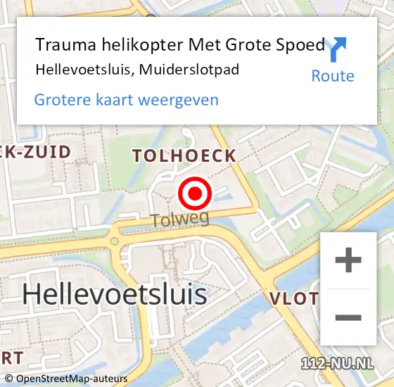 Locatie op kaart van de 112 melding: Trauma helikopter Met Grote Spoed Naar Hellevoetsluis, Muiderslotpad op 26 augustus 2023 05:17