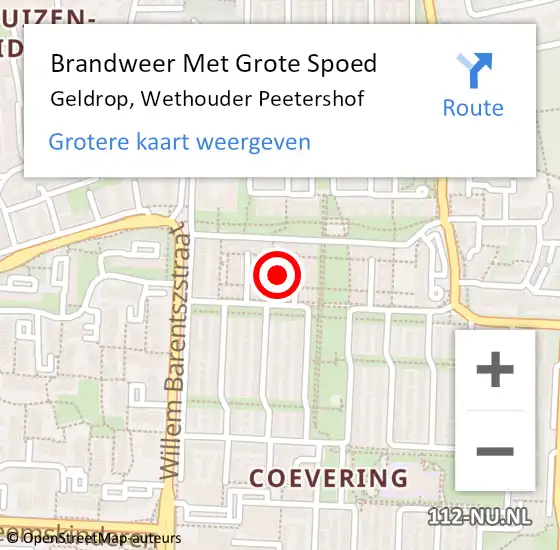 Locatie op kaart van de 112 melding: Brandweer Met Grote Spoed Naar Geldrop, Wethouder Peetershof op 26 augustus 2023 05:29