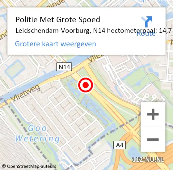 Locatie op kaart van de 112 melding: Politie Met Grote Spoed Naar Leidschendam-Voorburg, N14 hectometerpaal: 14,7 op 26 augustus 2023 05:29