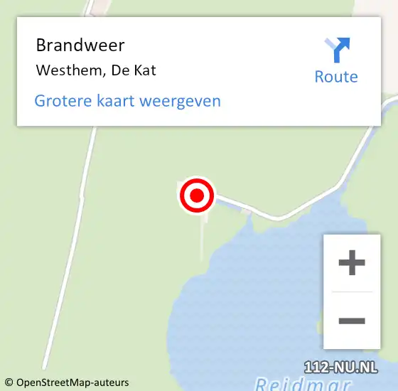Locatie op kaart van de 112 melding: Brandweer Westhem, De Kat op 5 september 2014 22:55