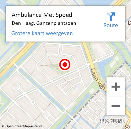 Locatie op kaart van de 112 melding: Ambulance Met Spoed Naar Den Haag, Ganzenplantsoen op 26 augustus 2023 08:13
