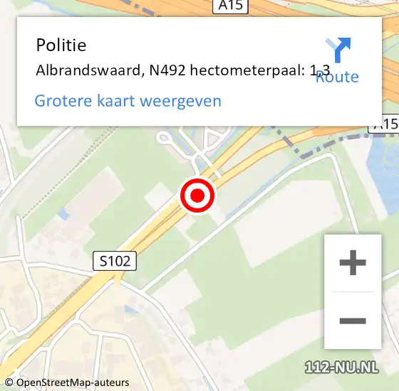 Locatie op kaart van de 112 melding: Politie Albrandswaard, N492 hectometerpaal: 1,3 op 26 augustus 2023 09:14