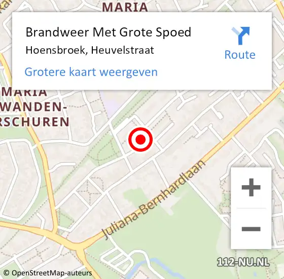 Locatie op kaart van de 112 melding: Brandweer Met Grote Spoed Naar Hoensbroek, Heuvelstraat op 26 augustus 2023 09:21