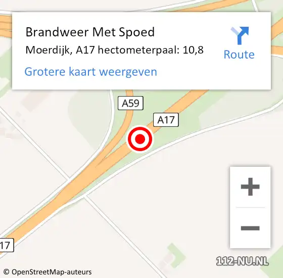 Locatie op kaart van de 112 melding: Brandweer Met Spoed Naar Moerdijk, A17 hectometerpaal: 10,8 op 26 augustus 2023 09:24