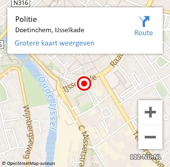 Locatie op kaart van de 112 melding: Politie Doetinchem, IJsselkade op 26 augustus 2023 09:37