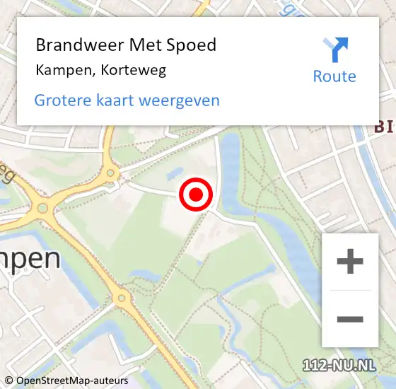 Locatie op kaart van de 112 melding: Brandweer Met Spoed Naar Kampen, Korteweg op 26 augustus 2023 09:51