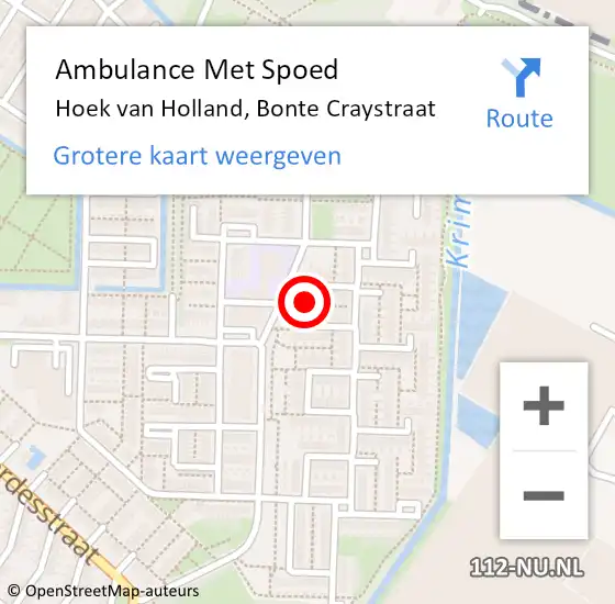 Locatie op kaart van de 112 melding: Ambulance Met Spoed Naar Hoek van Holland, Bonte Craystraat op 26 augustus 2023 10:00