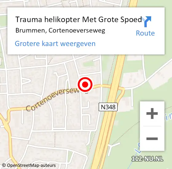 Locatie op kaart van de 112 melding: Trauma helikopter Met Grote Spoed Naar Brummen, Cortenoeverseweg op 26 augustus 2023 10:03