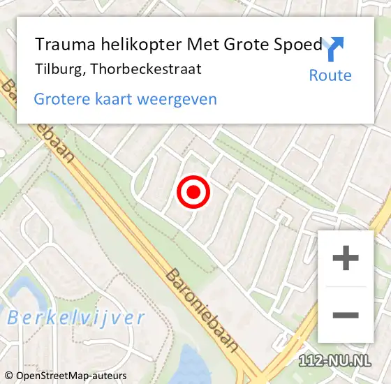 Locatie op kaart van de 112 melding: Trauma helikopter Met Grote Spoed Naar Tilburg, Thorbeckestraat op 26 augustus 2023 10:46