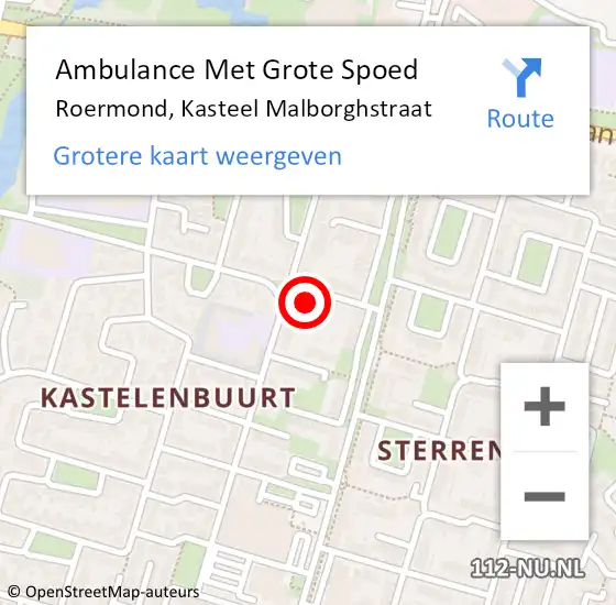 Locatie op kaart van de 112 melding: Ambulance Met Grote Spoed Naar Roermond, Kasteel Malborghstraat op 26 augustus 2023 11:03