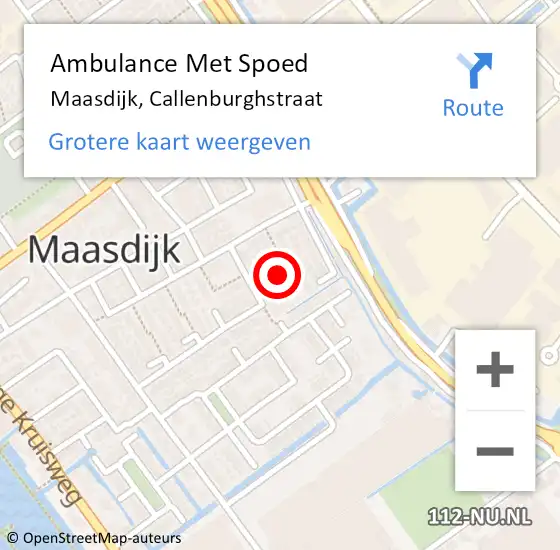 Locatie op kaart van de 112 melding: Ambulance Met Spoed Naar Maasdijk, Callenburghstraat op 26 augustus 2023 11:09