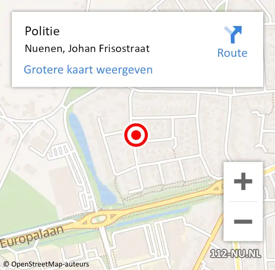 Locatie op kaart van de 112 melding: Politie Nuenen, Johan Frisostraat op 26 augustus 2023 11:18