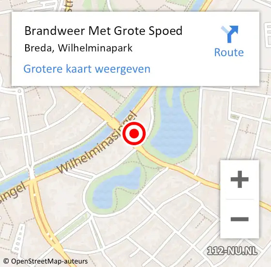 Locatie op kaart van de 112 melding: Brandweer Met Grote Spoed Naar Breda, Wilhelminapark op 26 augustus 2023 11:50