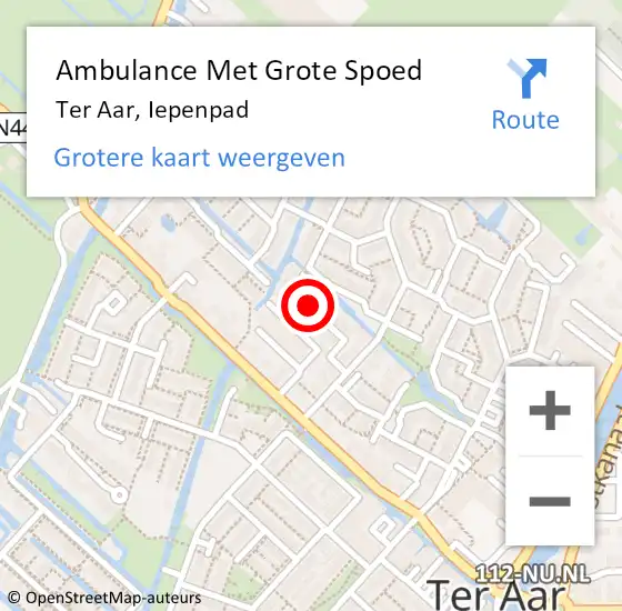 Locatie op kaart van de 112 melding: Ambulance Met Grote Spoed Naar Ter Aar, Iepenpad op 26 augustus 2023 11:54