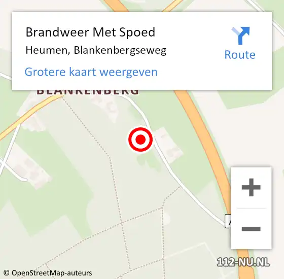 Locatie op kaart van de 112 melding: Brandweer Met Spoed Naar Heumen, Blankenbergseweg op 26 augustus 2023 12:20