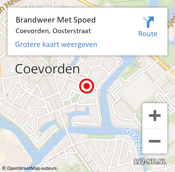 Locatie op kaart van de 112 melding: Brandweer Met Spoed Naar Coevorden, Oosterstraat op 26 augustus 2023 12:48