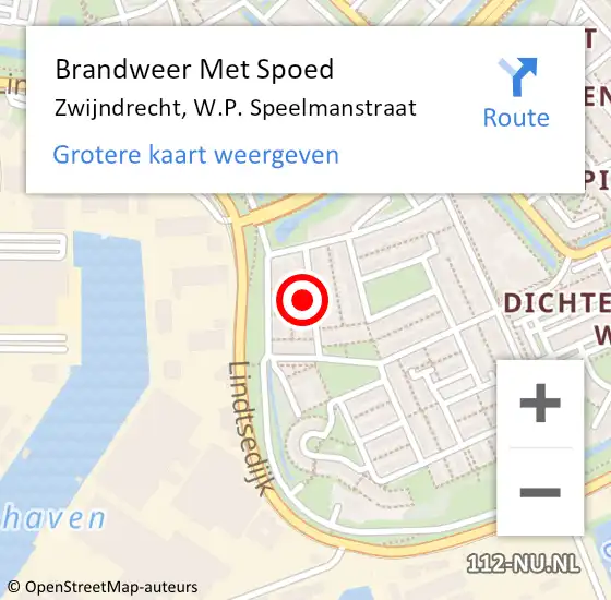 Locatie op kaart van de 112 melding: Brandweer Met Spoed Naar Zwijndrecht, W.P. Speelmanstraat op 26 augustus 2023 12:51