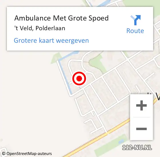 Locatie op kaart van de 112 melding: Ambulance Met Grote Spoed Naar 't Veld, Polderlaan op 26 augustus 2023 13:35