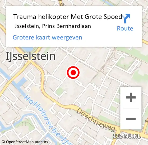 Locatie op kaart van de 112 melding: Trauma helikopter Met Grote Spoed Naar IJsselstein, Prins Bernhardlaan op 26 augustus 2023 13:37