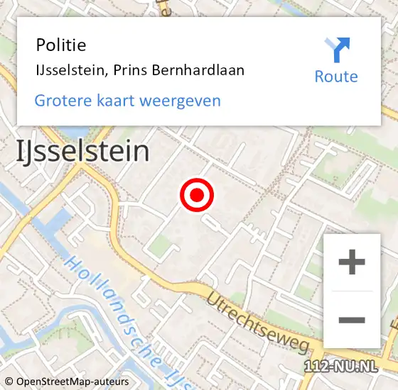 Locatie op kaart van de 112 melding: Politie IJsselstein, Prins Bernhardlaan op 26 augustus 2023 13:38