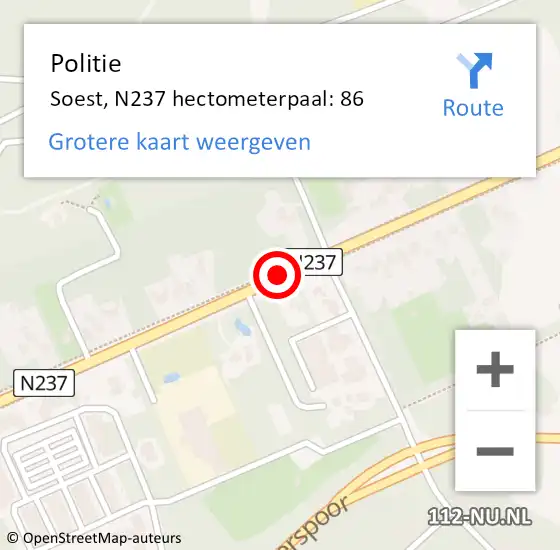 Locatie op kaart van de 112 melding: Politie Soest, N237 hectometerpaal: 86 op 26 augustus 2023 14:19